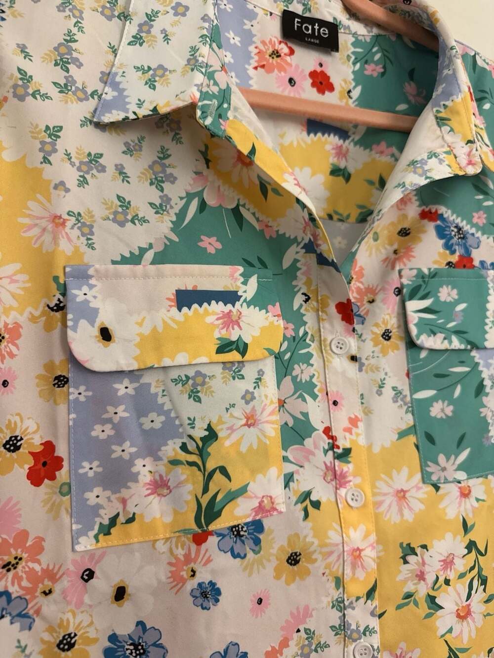 Fate Multicolor Floral Patchwork Button-Up Shirt … - image 4